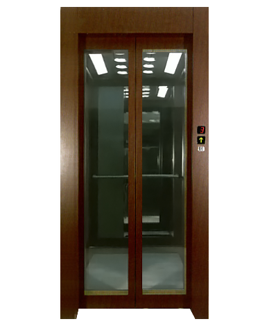Bi-leaf glass door with central opening